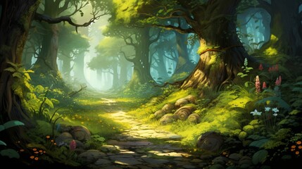 Fototapeta na wymiar a bright yellow and tranquil green colors blend together, creating a dreamlike and fantastical background reminiscent of a sunlit glade in an enchanted forest, evoking a sense of wonder and magic.