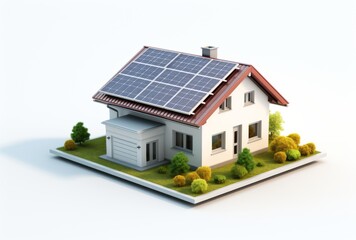 3D house with solar cells white background