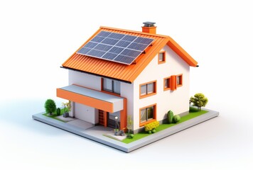 3D house with solar cells white background