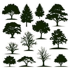 set of plant and tree silhouette vector