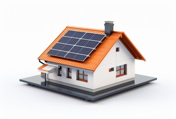 3D house with solar cells white background