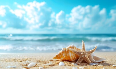 Fototapeta na wymiar shells on the beach, Generative Ai