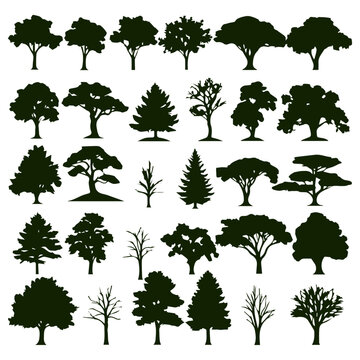 set of plant and tree silhouette vector