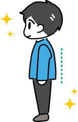 姿勢が良い横向きの私服の男性