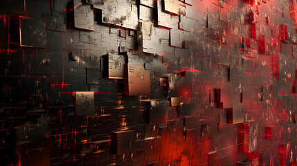 Red and Black Wall With Square Patterns