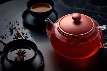 Foto op Aluminium invigorating elegance: Kettle of tea, brewing, a cup of tranquil tea, capturing serenity and flavor in every sip, embracing the art of relaxation and timeless rituals © Alla