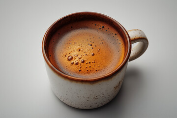Tasse de café en céramique et émail bleu sur fond blanc, petit-déjeuner ou pause café énergique, émaux de luxe, café sélection de grains