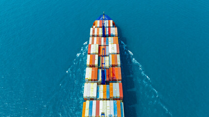 Aerial view of the freight shipping transport system cargo ship container. international transportation Export-import business, logistics, transportation industry concepts	