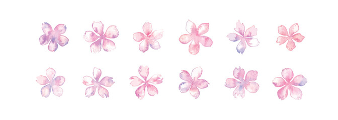 水彩画。水彩タッチの桜イラスト。桜のベクターイラスト。水彩で描いた手描きの桜和素材。Watercolor painting. Cherry blossom illustration with watercolor touch. Vector illustration of cherry blossoms. Watercolor hand-drawn cherry blossoms Japanese