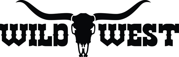Wild west, Bull skull, Longhorn, Western design, Cow skull silhouette.