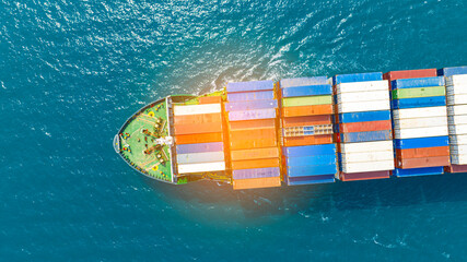 Fototapeta na wymiar Aerial view of the freight shipping transport system cargo ship container. international transportation Export-import business, logistics, transportation industry concepts 