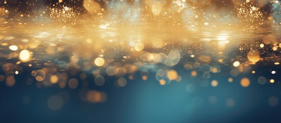 Water blue and bokeh gold glare background