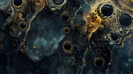 Close Up View of Black and Gold Abstract Painting