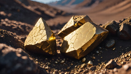 Gold minerals, gold nuggets in nature natural mine - obrazy, fototapety, plakaty