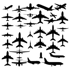 set of Airplane or aircraft silhouettes vector