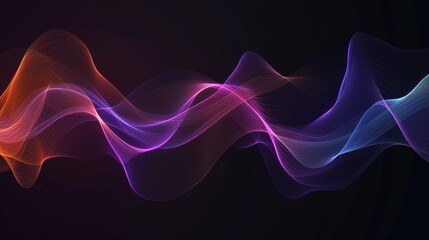 Obraz premium Abstract colorful sound waves on black background for banner, backdrop or design element.