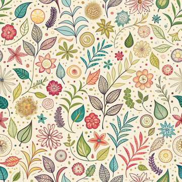 Floral Vector Seamless Pattern with Pink Blossoms, Butterflies, and Vintage Charm for Summer Textile Design