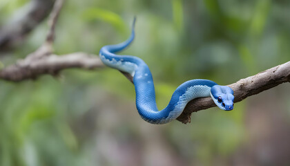 Obraz premium Blue viper snake on branch background