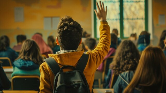 Stident raising his hand in class