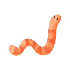 Fototapeta premium watercolor illustration of a worm. spring, nature, and the outdoors. for themes related to fishing, springtime, and insects. cartoon style for children's books, nature-themed designs
