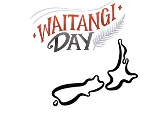 Waitangi day. 6 february New Zealand. Hand lettering design for Waitangi day.  - obrazy, fototapety, plakaty