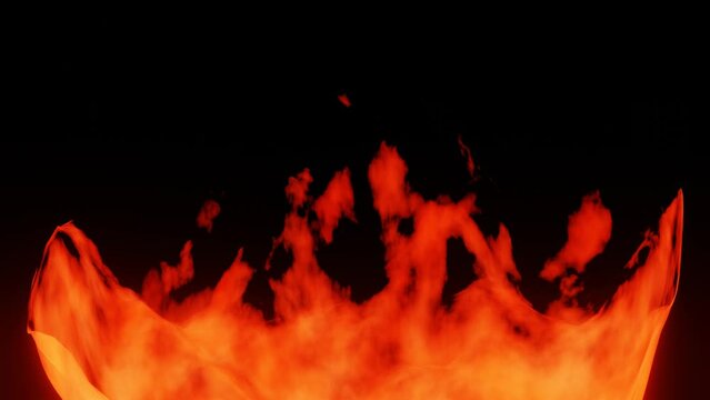 stylized three-dimensional fire on a black background. looping abstract animation. 3d render