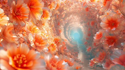 Obraz premium 3D wallpaper abstract tunnel with Flowers, generative ai