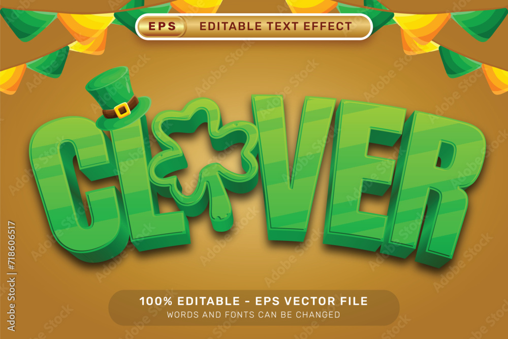 Poster clover st patrick's day 3d text effect and editable text effect whit st patrick's day element