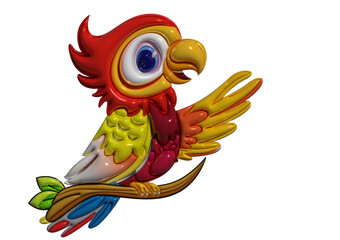 Inflated parrot toy with plasticine effect. 3d rendering illustration..