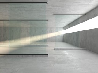 Abstract futuristic concrete and glass architecture. Minimalistic interior.