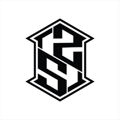 ZS Logo monogram hexagon shield shape up and down with sharp corner isolated style design