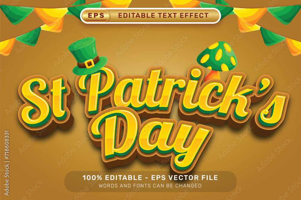 Poster st patrick's day 3d text effect and editable text effect whit st patrick's day element