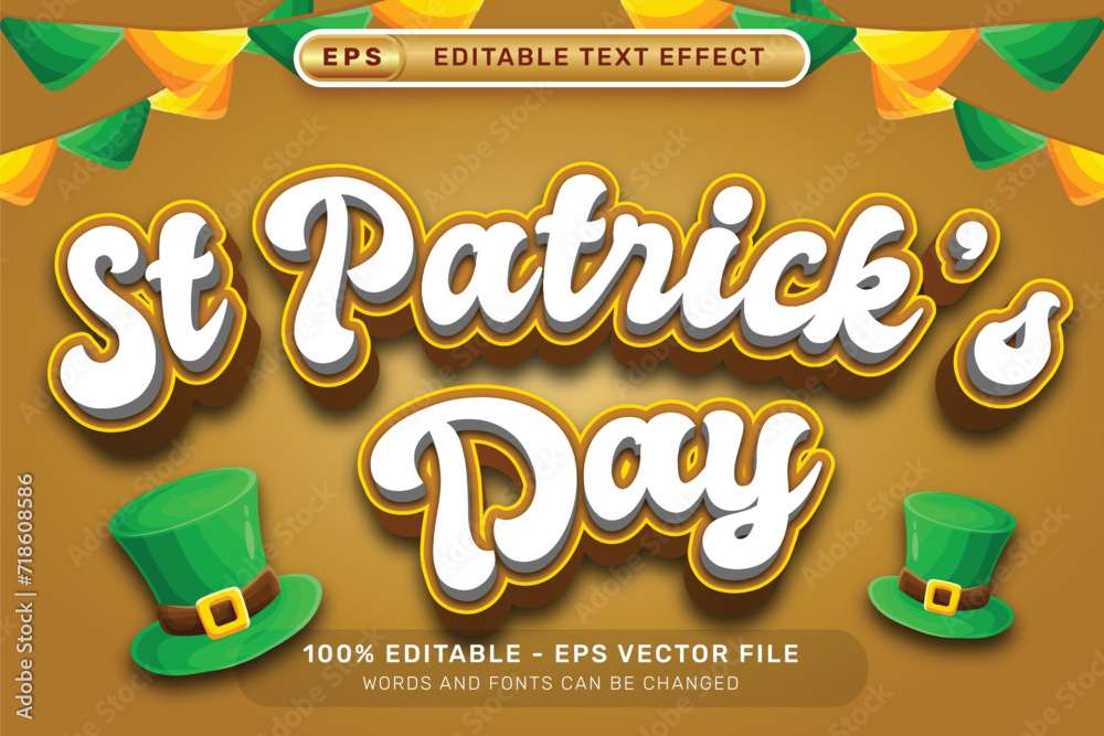 Poster st patrick's day 3d text effect and editable text effect whit st patrick's day element