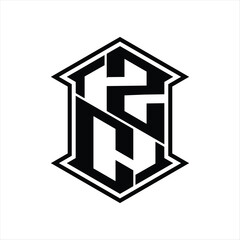 ZC Logo monogram hexagon shield shape up and down with sharp corner isolated style design