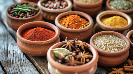 Assorted Spice-filled Bowls Arranged on a Table