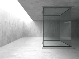 Abstract futuristic concrete and glass architecture. Minimalistic interior.