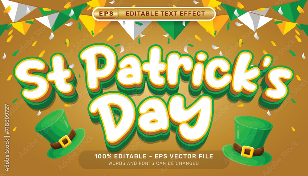 Poster st patrick's day 3d text effect and editable text effect whit st patrick's day element