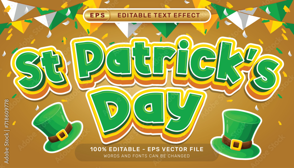 Poster st patrick's day 3d text effect and editable text effect whit st patrick's day element