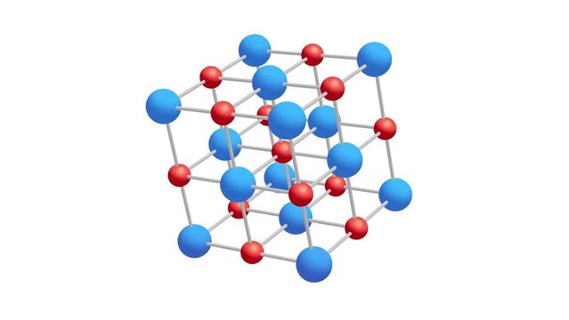 Crystal lattice molecule grid rotates on white. Sodium chloride rock salt. 4K FullHD and HD render footage animation on black