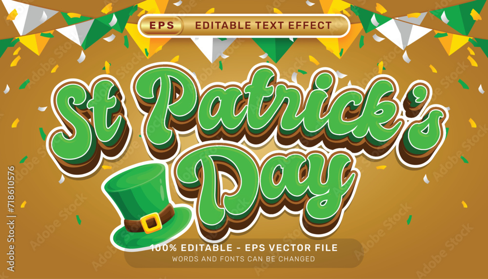 Poster st patrick's day 3d text effect and editable text effect whit st patrick's day element