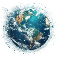 Earth globe digital illustration on white background - obrazy, fototapety, plakaty