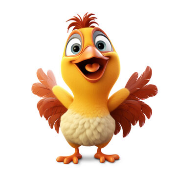 3D happy funny Hen character on white background