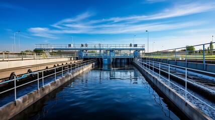Industrial zone, Steel pipelines and valves on blue sky background.