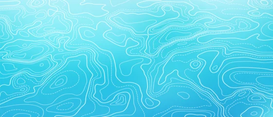 Poster Ocean bottom topographic line map curvy wave isolines vector illustration. Sea depth topographic landscape surface for nautical radar readings. Cartography texture abstract banner relief ocean floor. © Konstantin