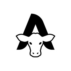 initil letter a cow logo neagtive space