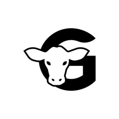 initil letter g cow logo neagtive space
