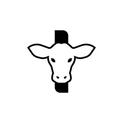initil letter i cow logo neagtive space