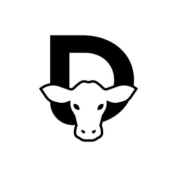 initil letter d cow logo neagtive space