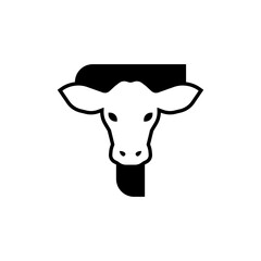 initil letter T cow logo neagtive space