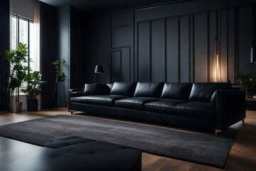 mockup of black sofa in living room